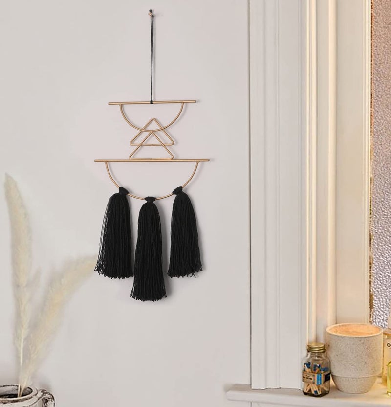 IOWER Boho Wall Decor Black Macrame Wall Hanging Metal Art Cute Home Small Decor for Livingroom Bedroom12 H - Image 2